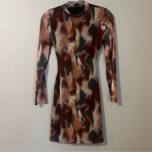 I Saw It First Brown Multicolor Long Sleeve Mini Open Back Dress Size 4